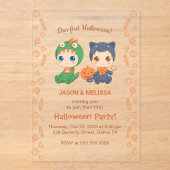 Eerste Halloween Baby Twins Black Cat Dragon Party Acryl Uitnodigingen (Voorkant)