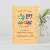 Eerste Halloween Baby Twins Black Cat Dragon Party Kaart (Staand voorkant)