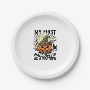 Eerste Halloween Broer Vintage Pompoen Maan Shirt Papieren Bordje