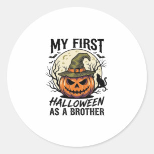 Eerste Halloween Broer Vintage Pompoen Maan Shirt Ronde Sticker