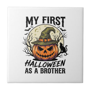 Eerste Halloween Broer Vintage Pompoen Maan Shirt Tegeltje