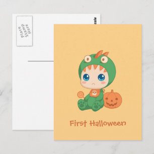 Eerste Halloween Cute Baby Dragon Dinosaur Costuum Briefkaart