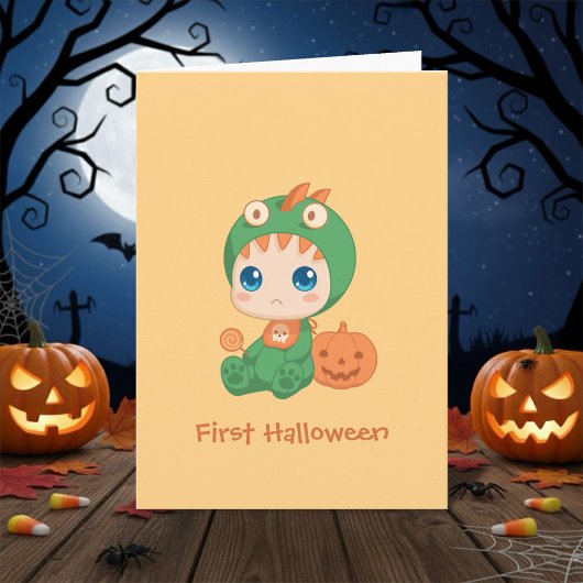 Eerste Halloween Cute Baby Dragon Dinosaur Costuum Kaart
