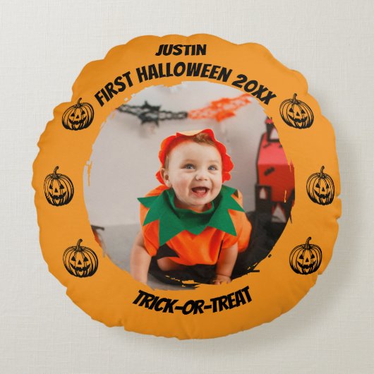 Eerste Halloween foto Rond Kussen (Voorkant)
