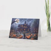 Eerste Halloween in Nieuw Huis Schattige Haunted H Kaart (Voorkant)