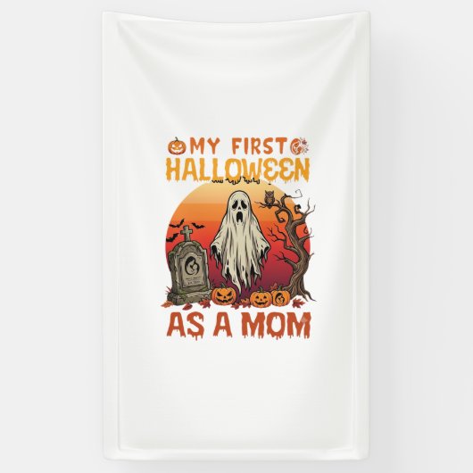 Eerste Halloween Moeder Geest Grafsteen Pompoen_1 Spandoek (Verticaal)