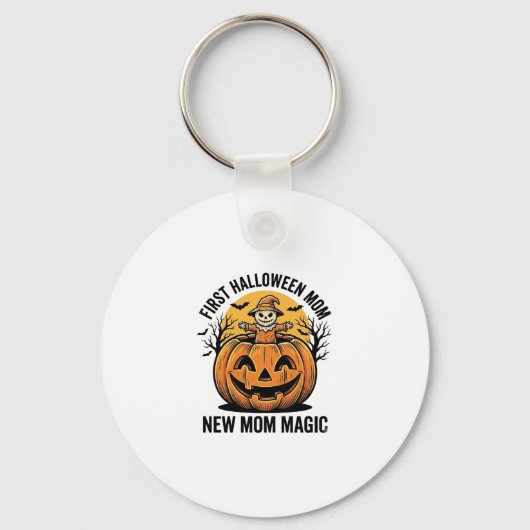 Eerste Halloween Moeder Vintage Pompoen Vleermuis Sleutelhanger (Voorkant)