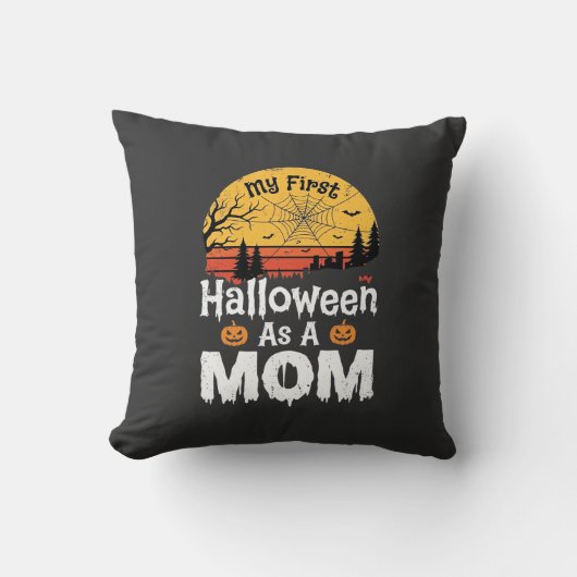 Eerste Halloween Moeder Vintage Zonsondergang Ontw Kussen (Voorkant)