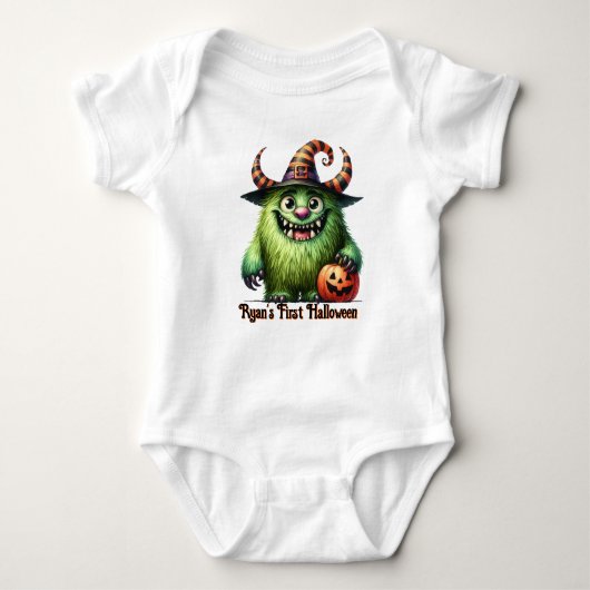 Eerste Halloween Monster Voeg Baby's Naam toe Romper (Voorkant)