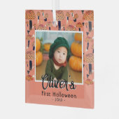 Eerste Halloween Oranje paddenstoel Herfst Foto Glas Ornament (Voorkant links)