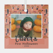 Eerste Halloween Oranje paddenstoel Herfst Foto Glas Ornament (Voorkant)