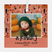 Eerste Halloween Oranje paddenstoel Herfst Foto Glas Ornament (Achterkant)