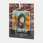 Eerste Halloween Oranje paddenstoel Herfst Foto Glas Ornament (Voorkant links)