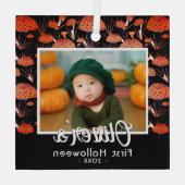 Eerste Halloween Oranje paddenstoel Herfst Foto Glas Ornament (Achterkant)