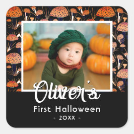 Eerste Halloween Oranje paddenstoel Herfst Foto Vierkante Sticker