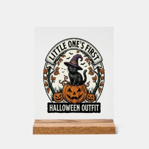 Eerste Halloween-outfit vintage zwarte kat pompoen Acryl Bord