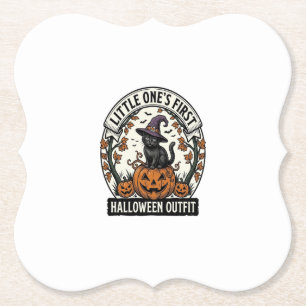 Eerste Halloween Outfit Vintage Zwarte Kat Pompoen Kartonnen Onderzetters