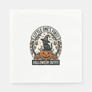Eerste Halloween Outfit Vintage Zwarte Kat Pompoen Servet