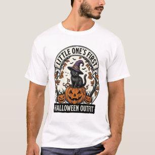 Eerste Halloween Outfit Vintage Zwarte Kat Pompoen T-shirt