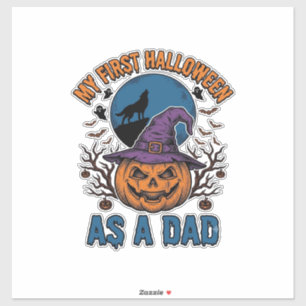 Eerste Halloween papa vintage pompoen wolf shirt_1 Sticker