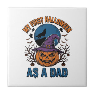 Eerste Halloween papa vintage pompoen wolf shirt_1 Tegeltje
