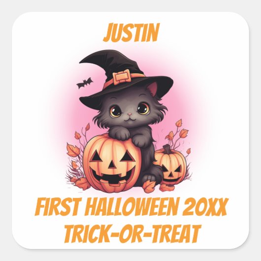 Eerste Halloween Schattigee kitten Vierkante Sticker (Voorkant)