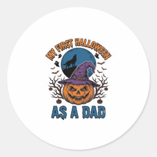 Eerste Halloween Vader Vintage Pompoen Wolf Shirt_ Ronde Sticker