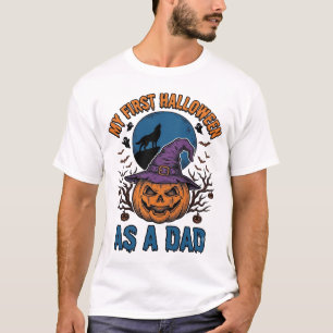Eerste Halloween Vader Vintage Pompoen Wolf Shirt_ T-shirt