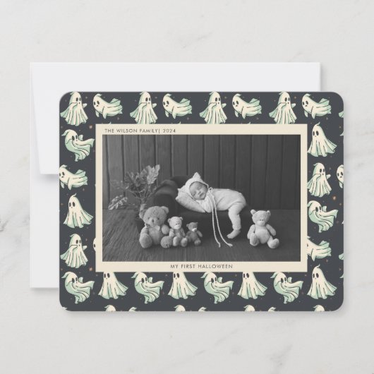 Eerste Halloween van de baby Griezelige babyfoto  Feestdagenkaart (Voorkant)