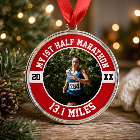Eerste halve marathon metalen ornament