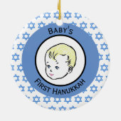Eerste Hanoeka van de  Blonde Hair Baby Keramisch Ornament (Achterkant)