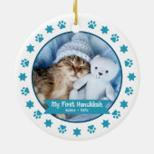 Eerste Hanukkah Pet Kitten Foto Turquoise Paw Scha Keramisch Ornament (Achterkant)