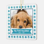 Eerste Hanukkah Pet Puppy Foto Turquoise Pootjes S Keramisch Ornament (Links)