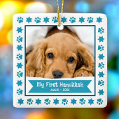 Eerste Hanukkah Pet Puppy Foto Turquoise Pootjes S Keramisch Ornament