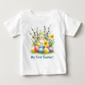 Eerste Happy Easter Chick Eggs Bloemen T-shirt (Voorkant)
