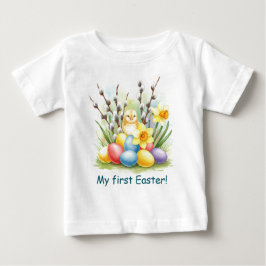 Eerste Happy Easter Chick Eggs Bloemen T-shirt