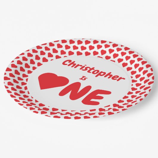 Eerste hartdag van het hart papieren bordje (Gekanteld)