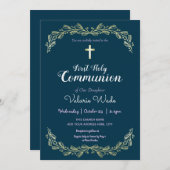 Eerste Heilige Commune Fancy Floral Lijst Faux Gol Kaart (Voorkant / Achterkant)