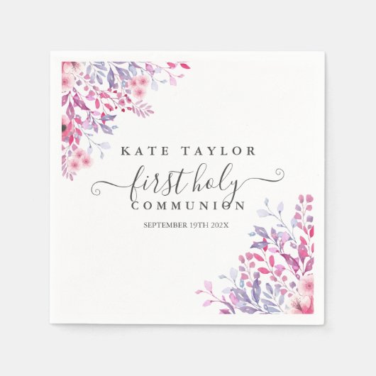 Eerste Heilige Commune Lavender Wildbloemen Servet (Voorkant)