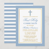 Eerste Heilige Commune Light Blue Gold Striped Kaart (Voorkant / Achterkant)