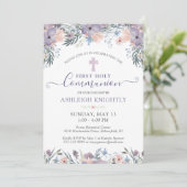 Eerste Heilige Commune Paarse Floral Cross Kaart (Staand voorkant)