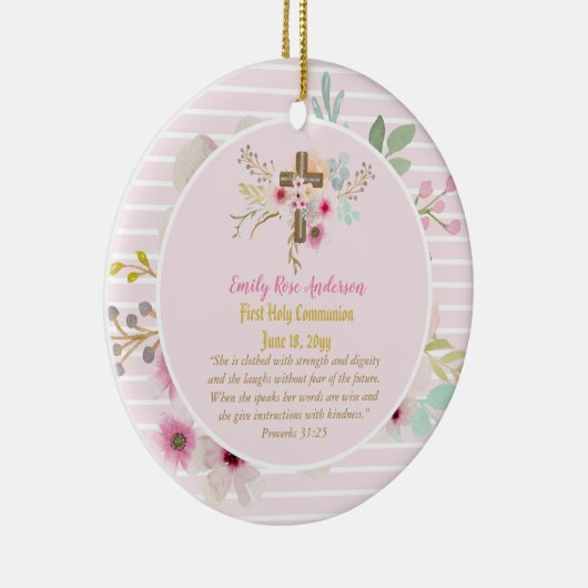 Eerste Heilige Commune PHOTO Gift Grils Pink Flowe Keramisch Ornament (Rechts)