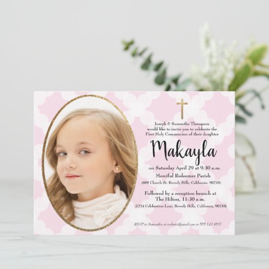 Eerste Heilige Commune roze wit goud Kaart (Staand voorkant)