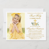 Eerste Heilige Commune Waterverf Geel Floral Gold Kaart (Voorkant)