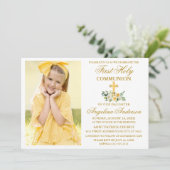 Eerste Heilige Commune Waterverf Geel Floral Gold Kaart (Staand voorkant)