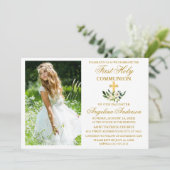 Eerste Heilige Commune Waterverf Groene Floral Kaart (Staand voorkant)