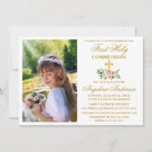 Eerste Heilige Commune Waterverf Roze Floral Gold Kaart (Voorkant)