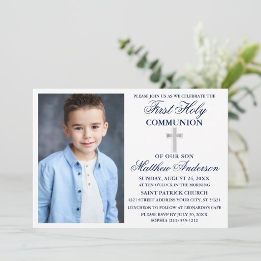 Eerste Heilige Communiaanse Zeemacht Blauwe Zilver Kaart (Staand voorkant)