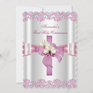 Eerste Heilige Communie 1e Kruis Meisjes Wit Roze Kaart