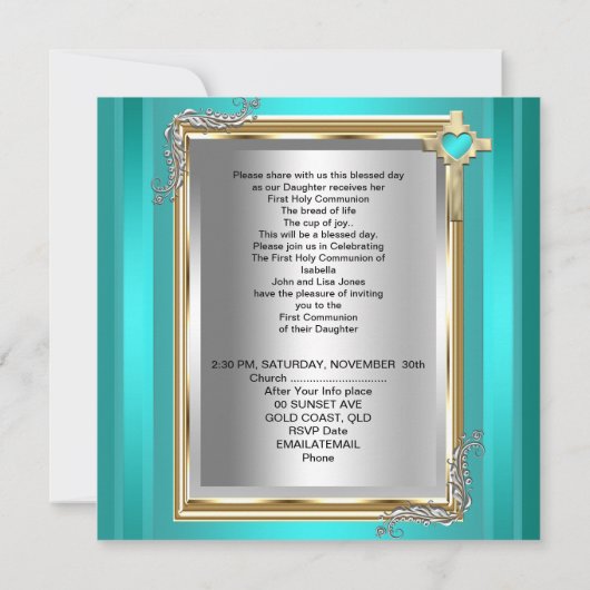 Eerste Heilige Communie 1st Girl Boy Cross Blauwgr Kaart (Achterkant)